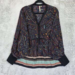 Petticoat Alley Shirt Womens Small Black Silk Paisley Boho Peasant Top Blouse